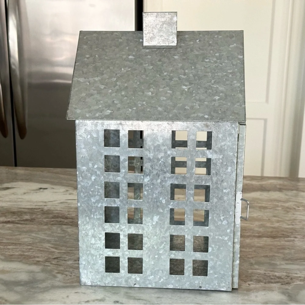 Large Holiday Galvanized Metal Luminary House / Christmas Village Lantern